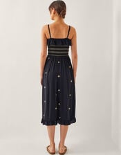 Blair Embroidered Frill Midi Dress, Black (BLACK), large