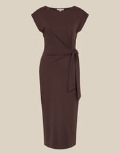 Tiff Tie Side Jersey Midi Dress, Brown (CHOCOLATE), large