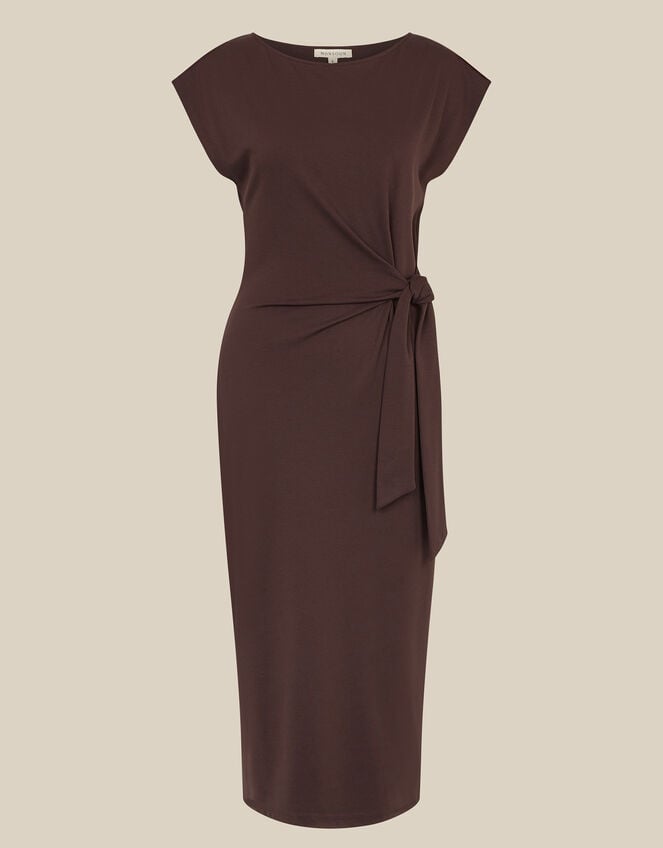 Tiff Tie Side Jersey Midi Dress, Brown (CHOCOLATE), large