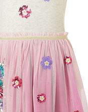 Sequin Floral Unicorn Disco Dress, Camel (OATMEAL), large