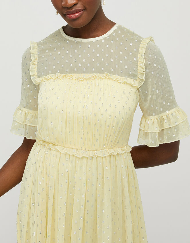 Dafne Metallic Spot Tiered Dress, Yellow (YELLOW), large