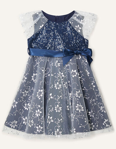 Baby Sanchia Sequin Floral Dress Blue, Blue (NAVY), large