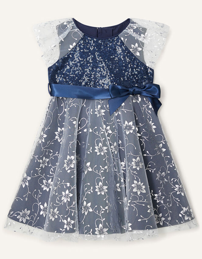 Baby Sanchia Sequin Floral Dress, Blue (NAVY), large