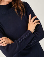 Ruby Ribbed Polo Neck Jumper, Blue (NAVY), large
