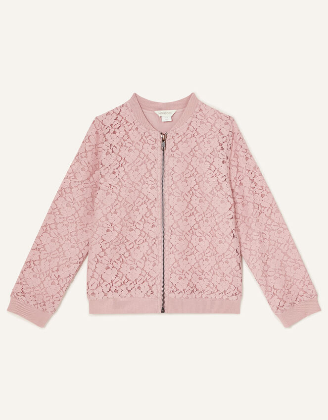 Lace Bomber Jacket, Pink (PALE PINK), large