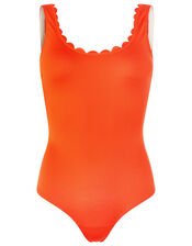 Valeria Scallop Textured Swimsuit with Recycled Polyester, Orange (ORANGE), large