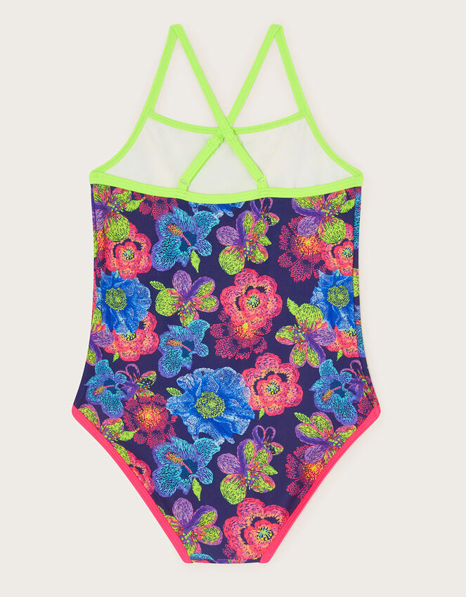 Sketch Floral Swimsuit, Blue (NAVY), large