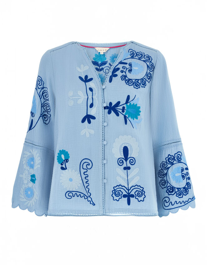 East Aurina Long Sleeve Embroidered Blouse, Blue (BLUE), large