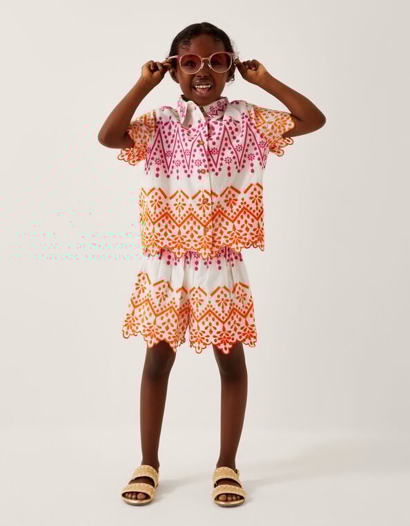 Embroidered Short Sleeve Shirt, White (WHITE), large