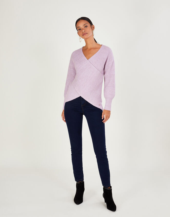 Super-Soft Ribbed Ballet Wrap Jumper, Purple (LILAC), large