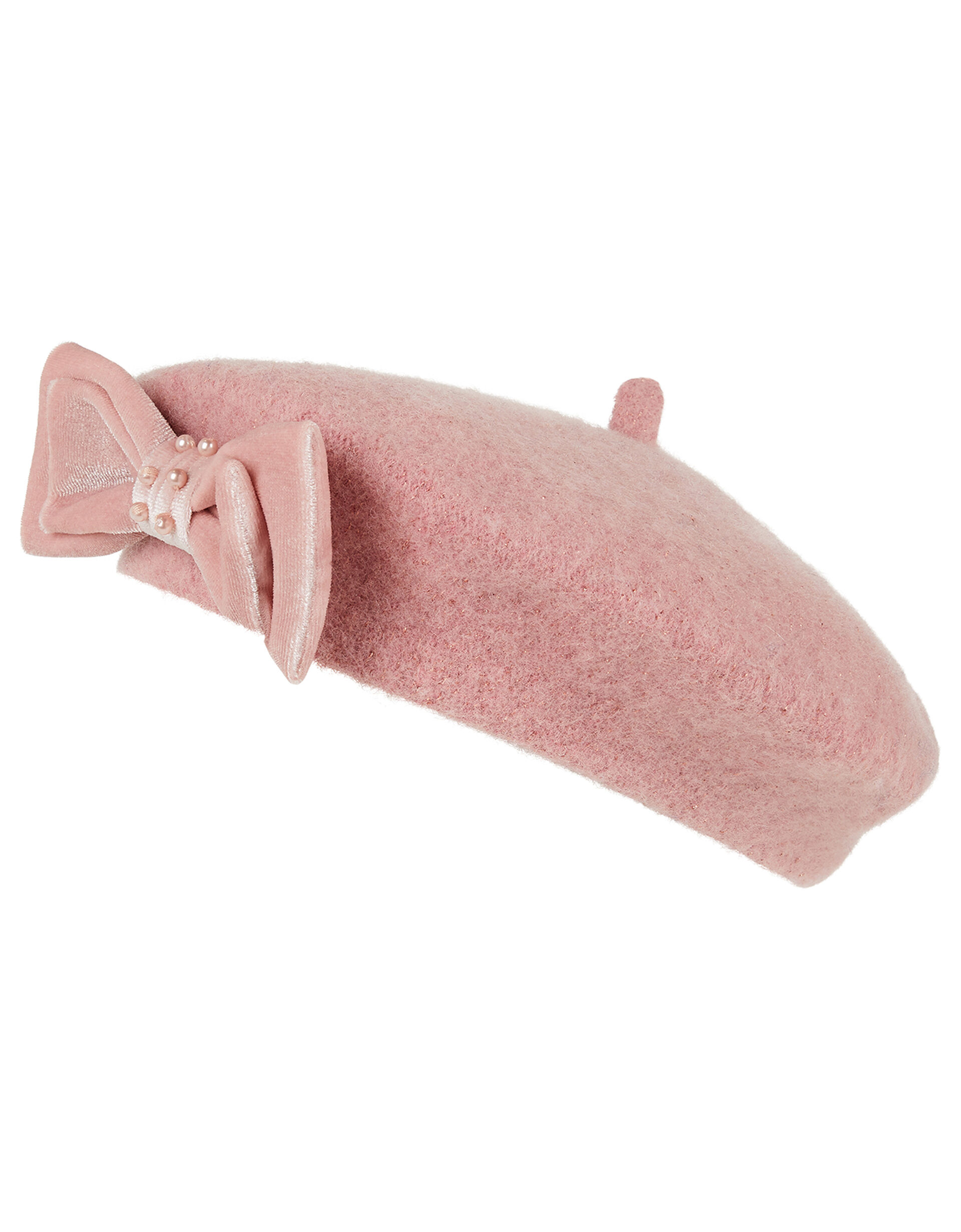 Jaime Pearly Bow Beret in Wool Blend, Pink (PINK), large