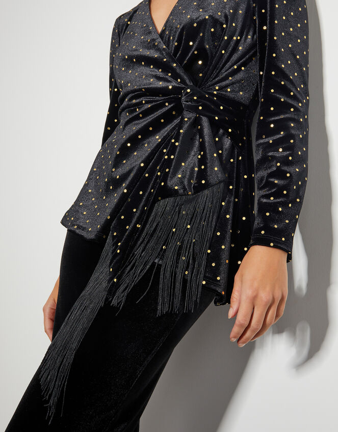 Fable V-Neck Spot Velvet Top, Black (BLACK), large