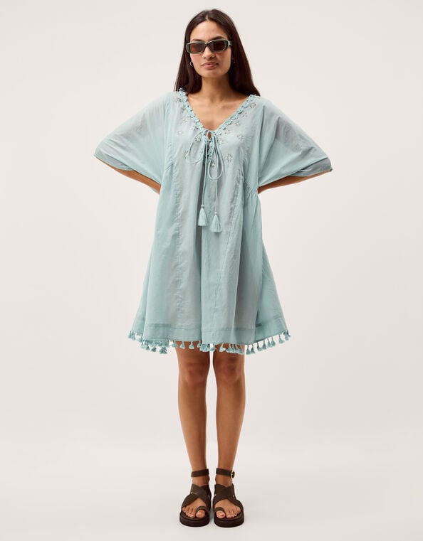 Astrid Tassel Embellished Mini Kaftan, Blue (AQUA), large