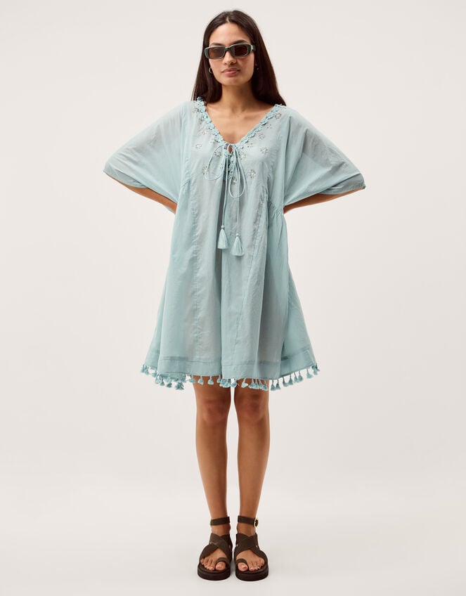 Astrid Tassel Embellished Mini Kaftan, Blue (AQUA), large