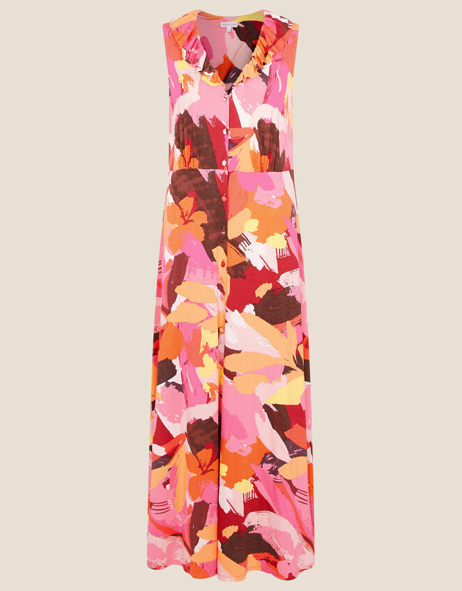 Abstract Floral Jersey Maxi Dress, Orange (ORANGE), large