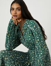 Floral Print Embroidered Shirt Dress, Green (GREEN), large