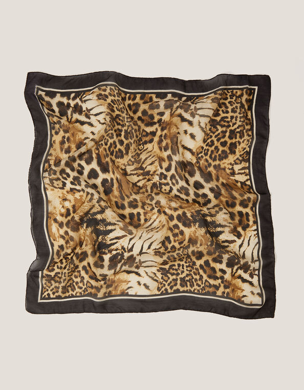 Kathie Silk Leopard Print Scarf, , large