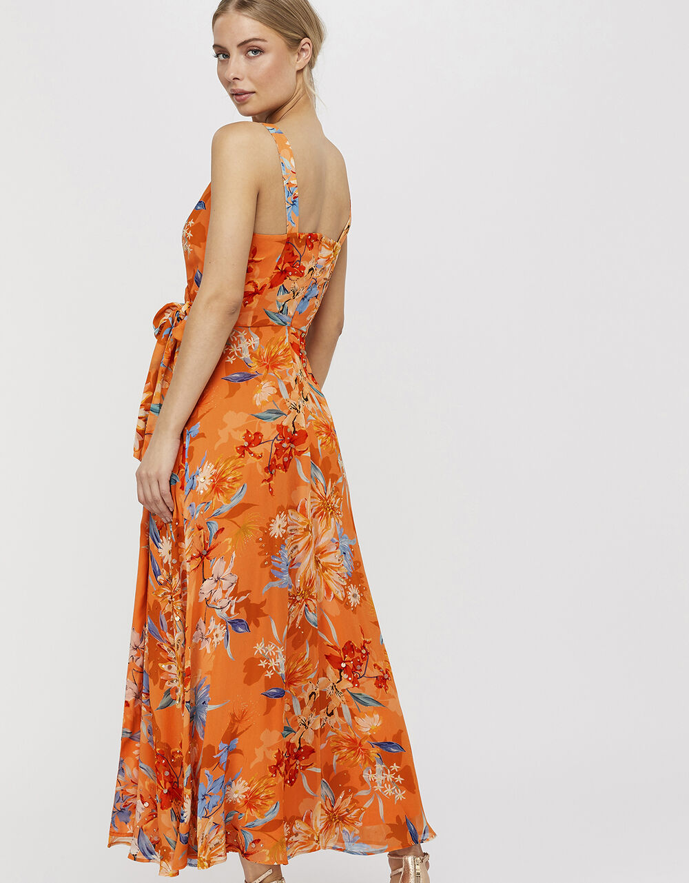Grace Print Embelished Maxi Dress Orange | Evening Dresses | Monsoon UK.