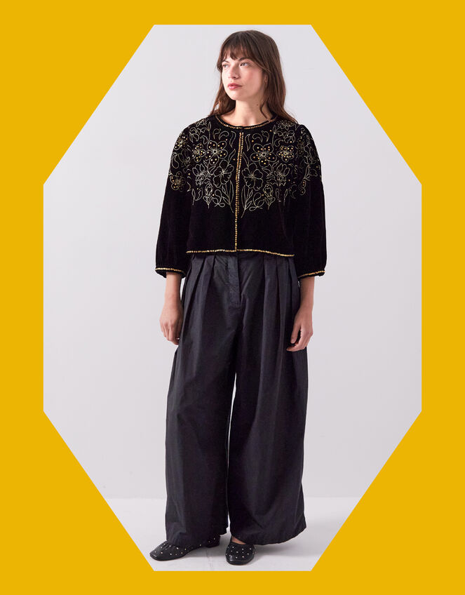 East Laurie Embroidered Velvet Jacket, Black (BLACK), large