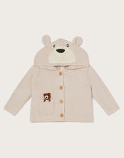 Newborn Benny Bear Cardigan in Sustainable Cotton, Ivory (IVORY), large