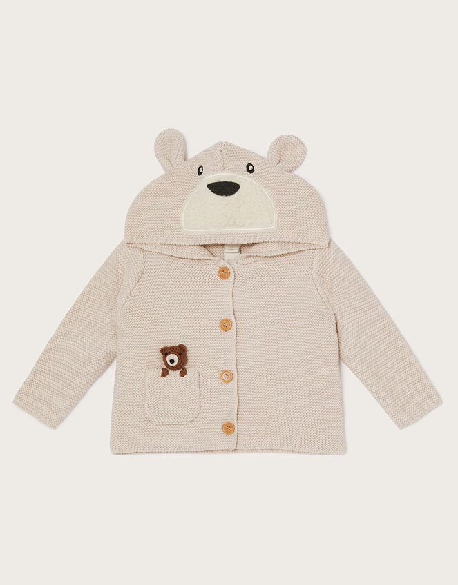 Newborn Benny Bear Cardigan in Sustainable Cotton, Ivory (IVORY), large