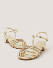 Embellished Strap Metallic Heels, Gold (PALE GOLD), large