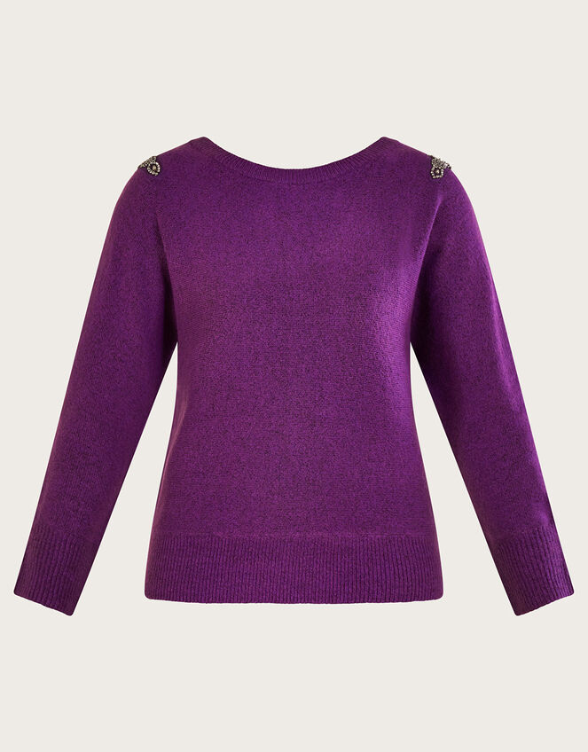Emma Scoop Back Embellished Jumper, Purple (PURPLE), large