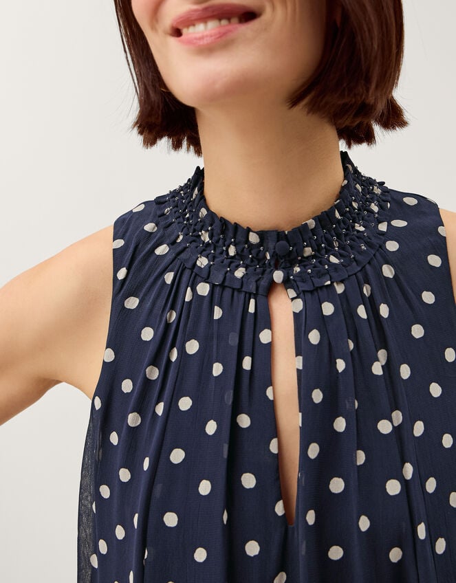 Yaz Sleeveless Polka Dot Midi Dress, Blue (NAVY), large