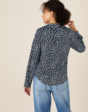 Flower Bud Print Shirt, Blue (NAVY), large