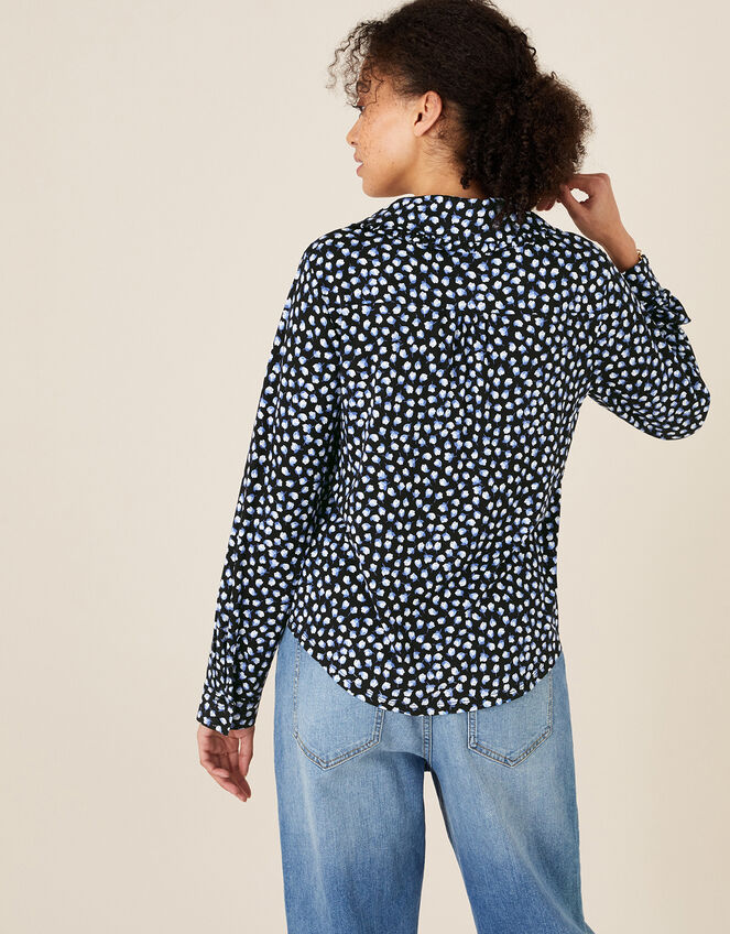 Flower Bud Print Shirt, Blue (NAVY), large