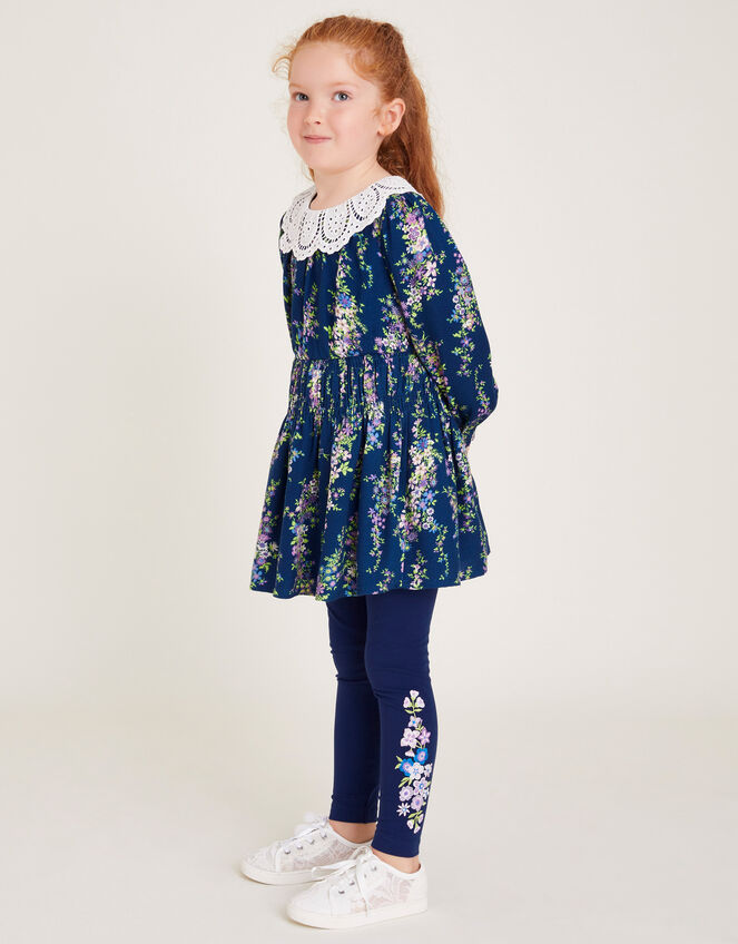 Floral Tunic and Leggings Set, Blue (NAVY), large