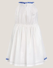 Palm Tree Embroidered Sleeveless Dress, White (WHITE), large