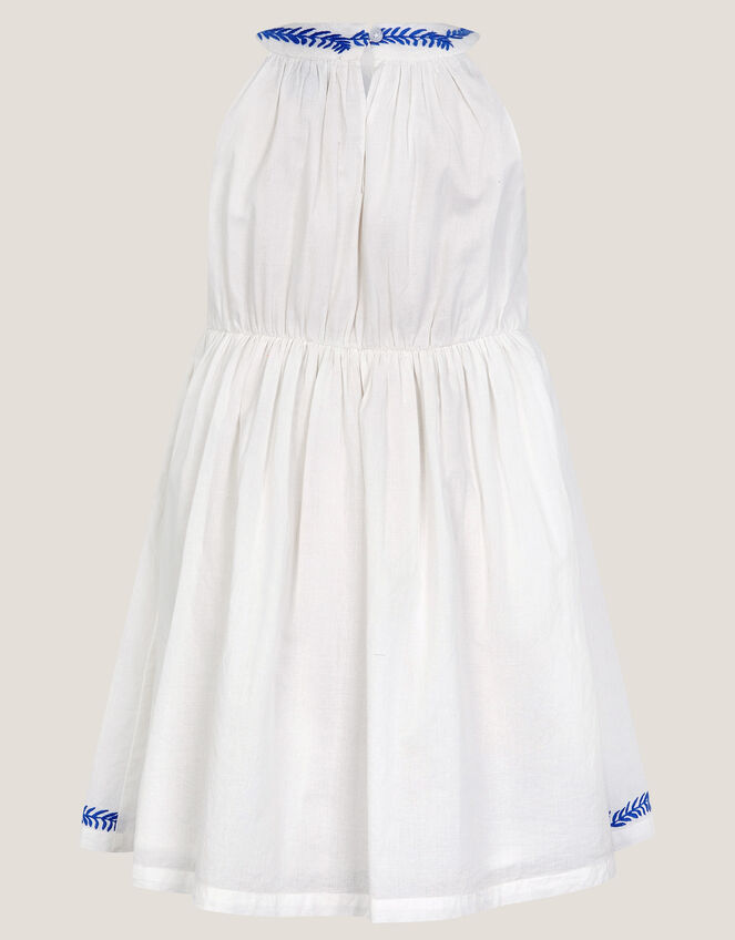 Palm Tree Embroidered Sleeveless Dress, White (WHITE), large