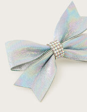 Metallic Marble Bow Hair Clip, Blue (PALE BLUE), large