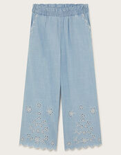 Broderie Wide-Leg Trousers, Blue (BLUE), large