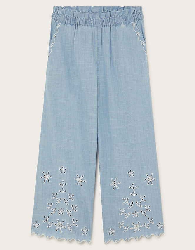 Broderie Wide-Leg Trousers, Blue (BLUE), large
