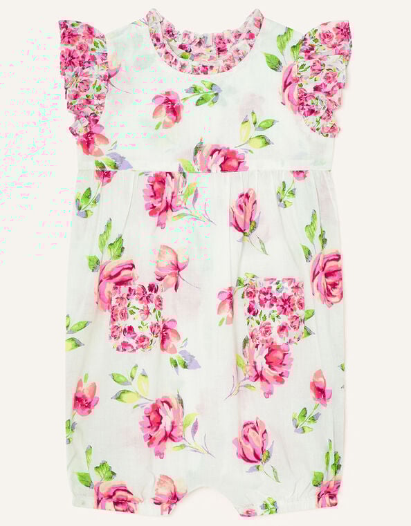 Newborn Floral Print Romper, White (WHITE), large
