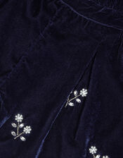 Flower Embellished Velvet Shorts, Blue (NAVY), large