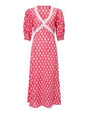 India & Mills Harriet Floral Midi Dress, Red (RED), large