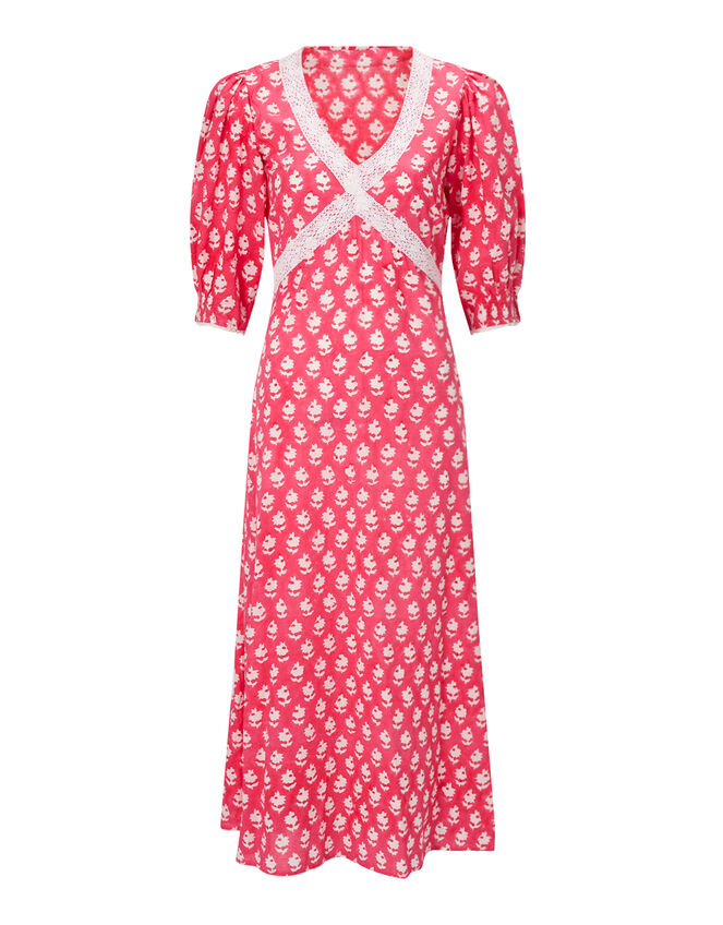 India & Mills Harriet Floral Midi Dress, Red (RED), large