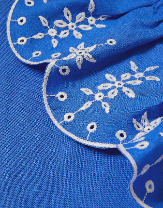 Embroidered Frill One Shoulder Top, Blue (BLUE), large