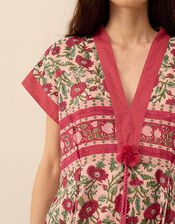 East Lessi Hand-Woodblock Border Print Dress, Red (BERRY), large