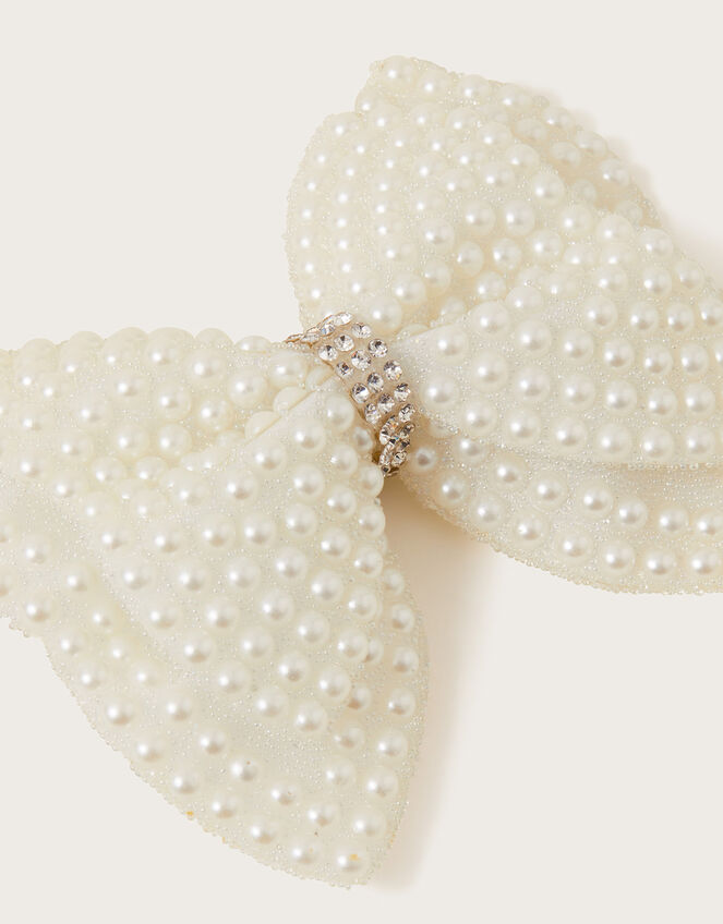 Sara Sparkle Pearl Bow Hair Clip, , large