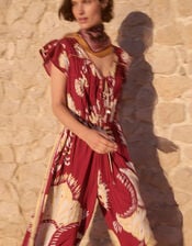 Amisha Short Sleeve Jumpsuit, Red (BURGUNDY), large