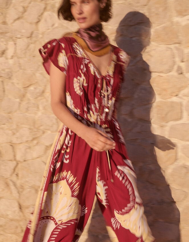 Amisha Short Sleeve Jumpsuit, Red (BURGUNDY), large