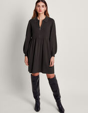 Zelda Zip Collar Mini Dress, Grey (CHARCOAL), large