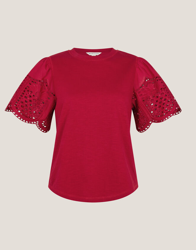Bel Broderie Sleeve T-Shirt, Red (RED), large