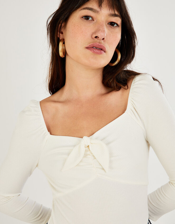 Rib Sweetheart Neck Jersey Top, Ivory (IVORY), large