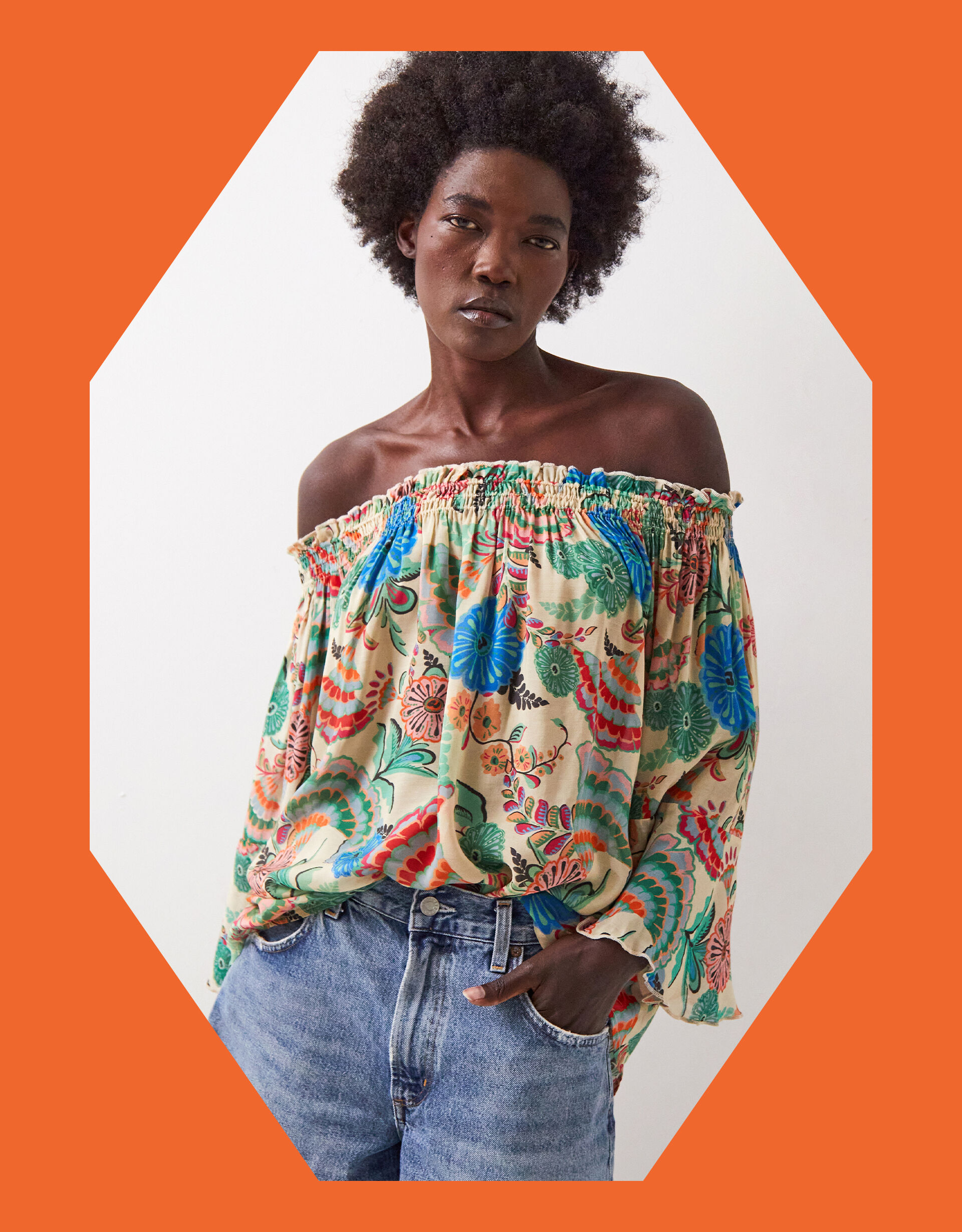 East Santa Maria Floral Bardot Top Multi