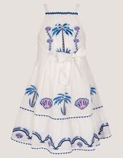 Shell & Palm Embellished Dress, Ivory (IVORY), large